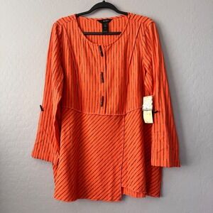 NWT Ali Miles Medium Orange Stripe Tunic Top Blouse Button Front Long Sleeve